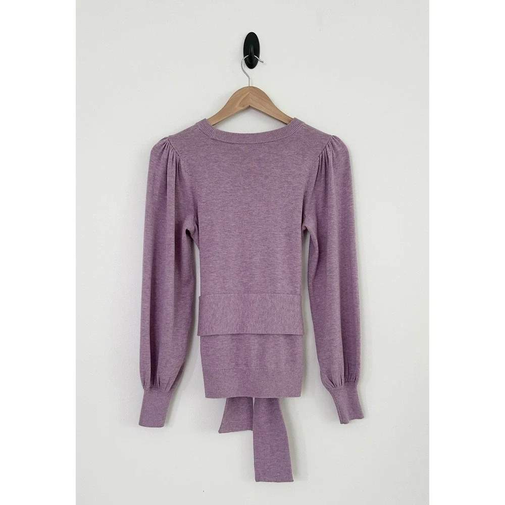 Lauren Ralph Lauren Women's XS Purple Puff Long Sleeve Belted Cotton Sweater Top - Picture 4 of 16